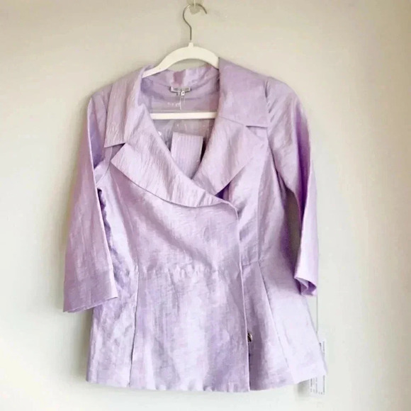 WORTH Size 2 Linen 3/4 Sleeves Shawl Neck Belted Blouse in Pale Hydrangea NEW - Picture 1 of 5